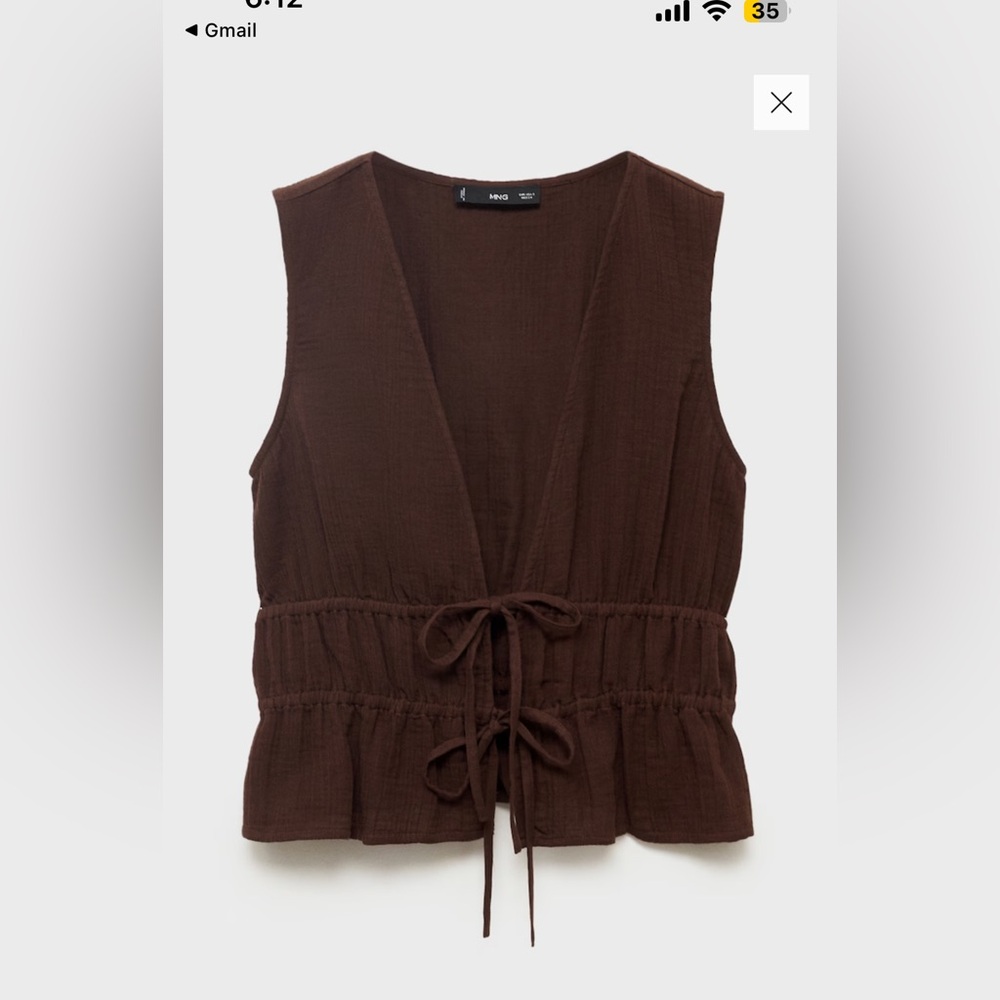 Mango Brown Tie Front Peplum Tank Top